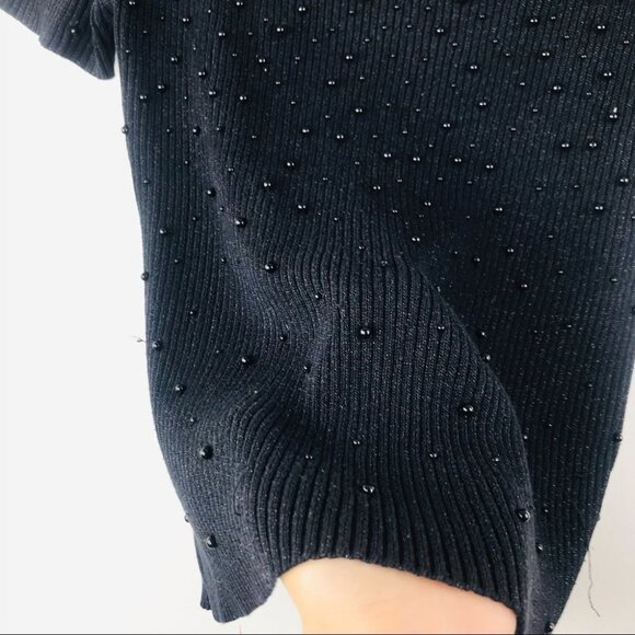 NEK Northeast Knitters Knit Black Glitter Pearl Embellished Mock Neck Top S - Picture 5 of 14